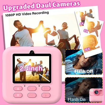 Instant Print Kids Digital Camera with 1080P HD Dual Lenses and 32GB SD Card