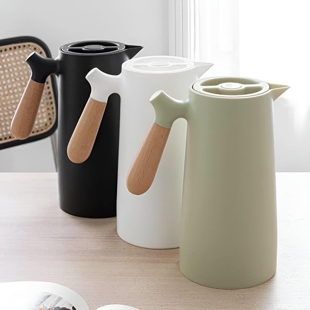 Insulated Carafe with Wooden Handle – 1L Vacuum-Sealed Beverage Dispenser 6