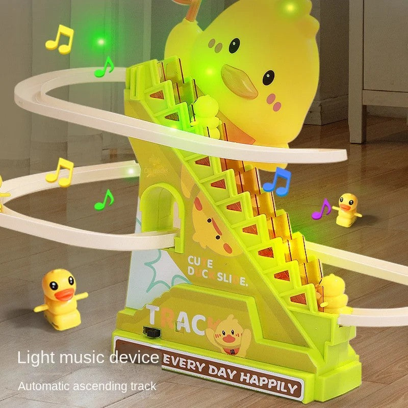 Interactive Duck Climbing Stairs Toy with Music, LED Lights & Educational, Safe for Kids 3+