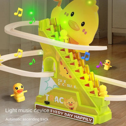 Interactive Duck Climbing Stairs Toy with Music, LED Lights & Educational, Safe for Kids 3+