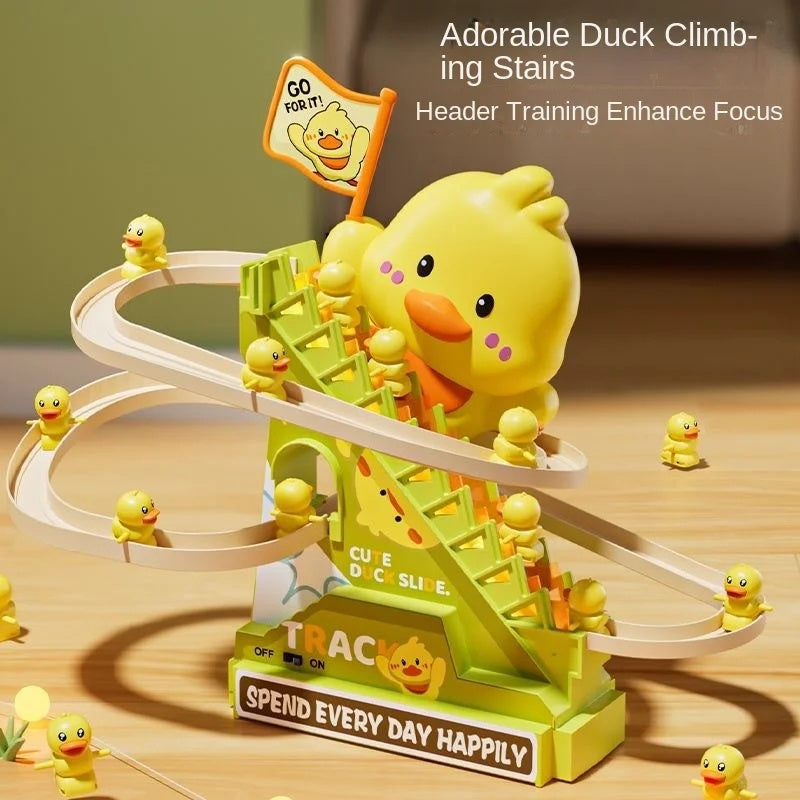 Interactive Duck Climbing Stairs Toy with Music, LED Lights & Educational, Safe for Kids 3+