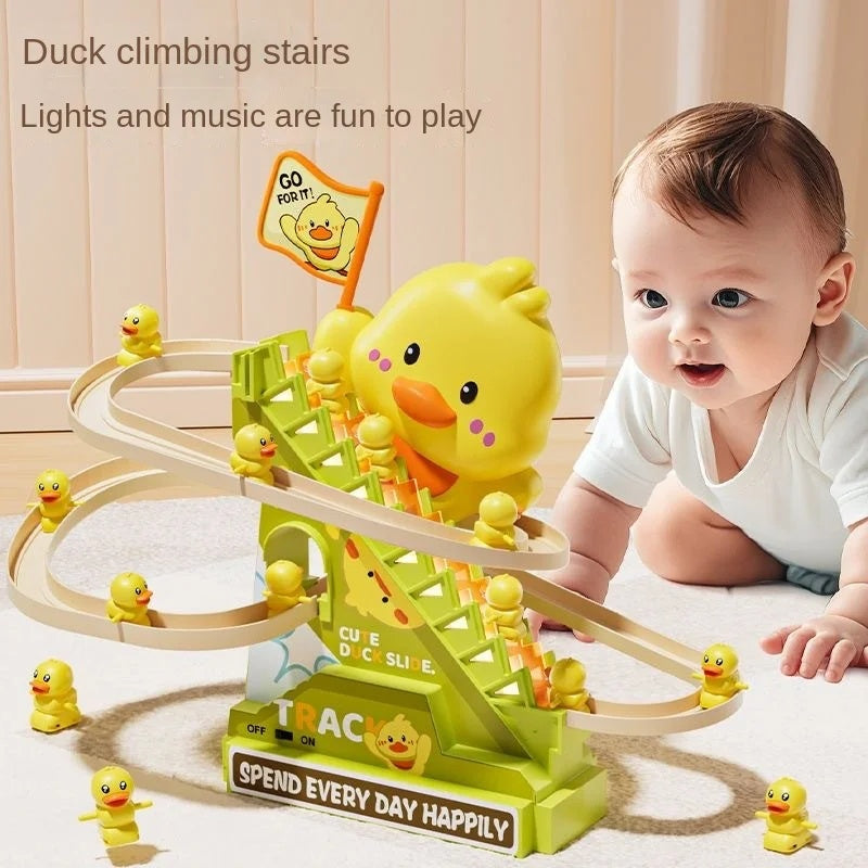 Interactive Duck Climbing Stairs Toy with Music, LED Lights & Educational, Safe for Kids 3+