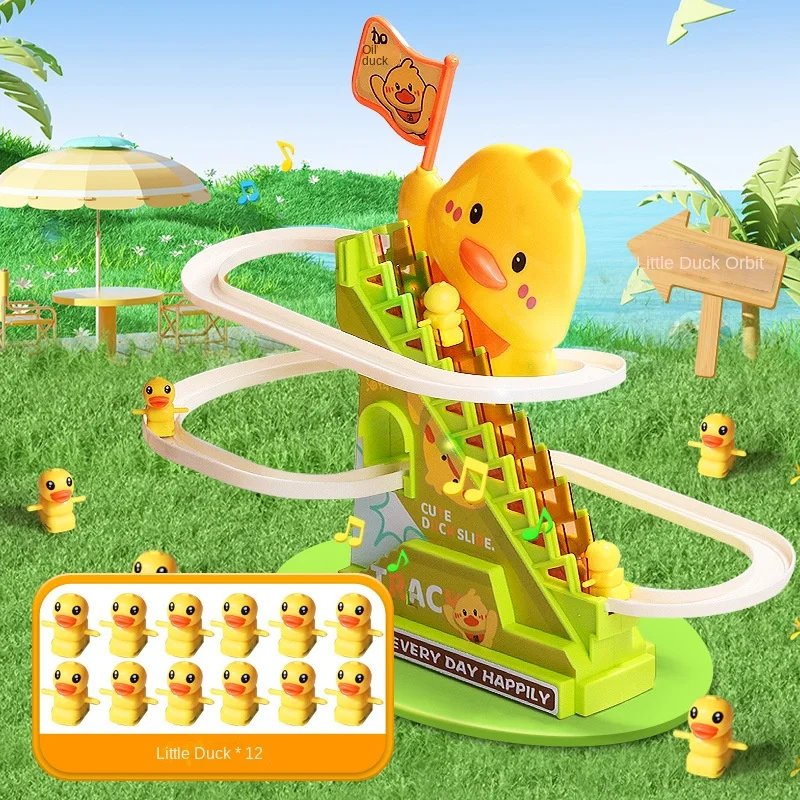 Interactive Duck Climbing Stairs Toy with Music, LED Lights & Educational, Safe for Kids 3+