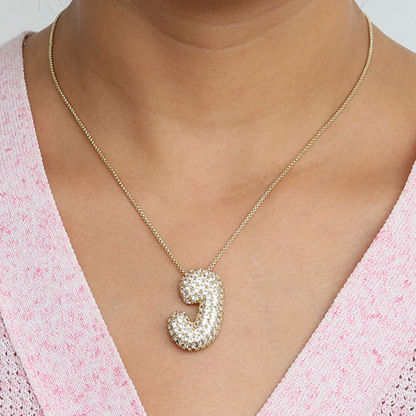 Bold Letter Bubble Diamond Initial Pendants