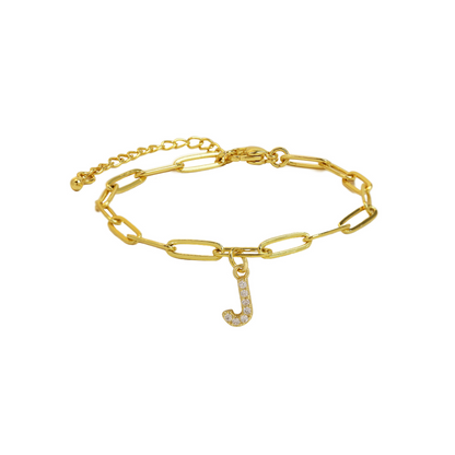 Delicate Initial Paperclip Charm Bracelet