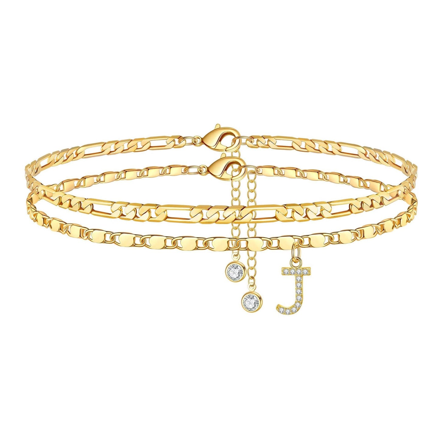Personalized 14k Gold Initial Anklet Set