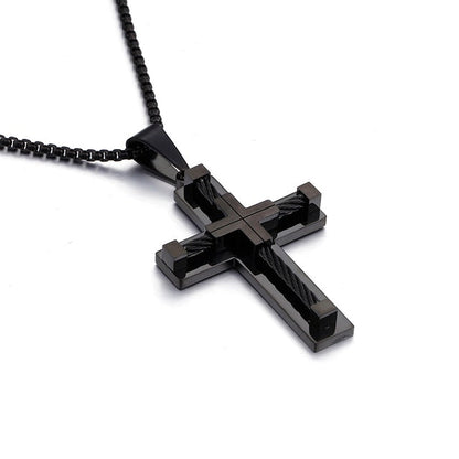 Silver Tone Cross Beaded Men's Necklace Pendant - Halri