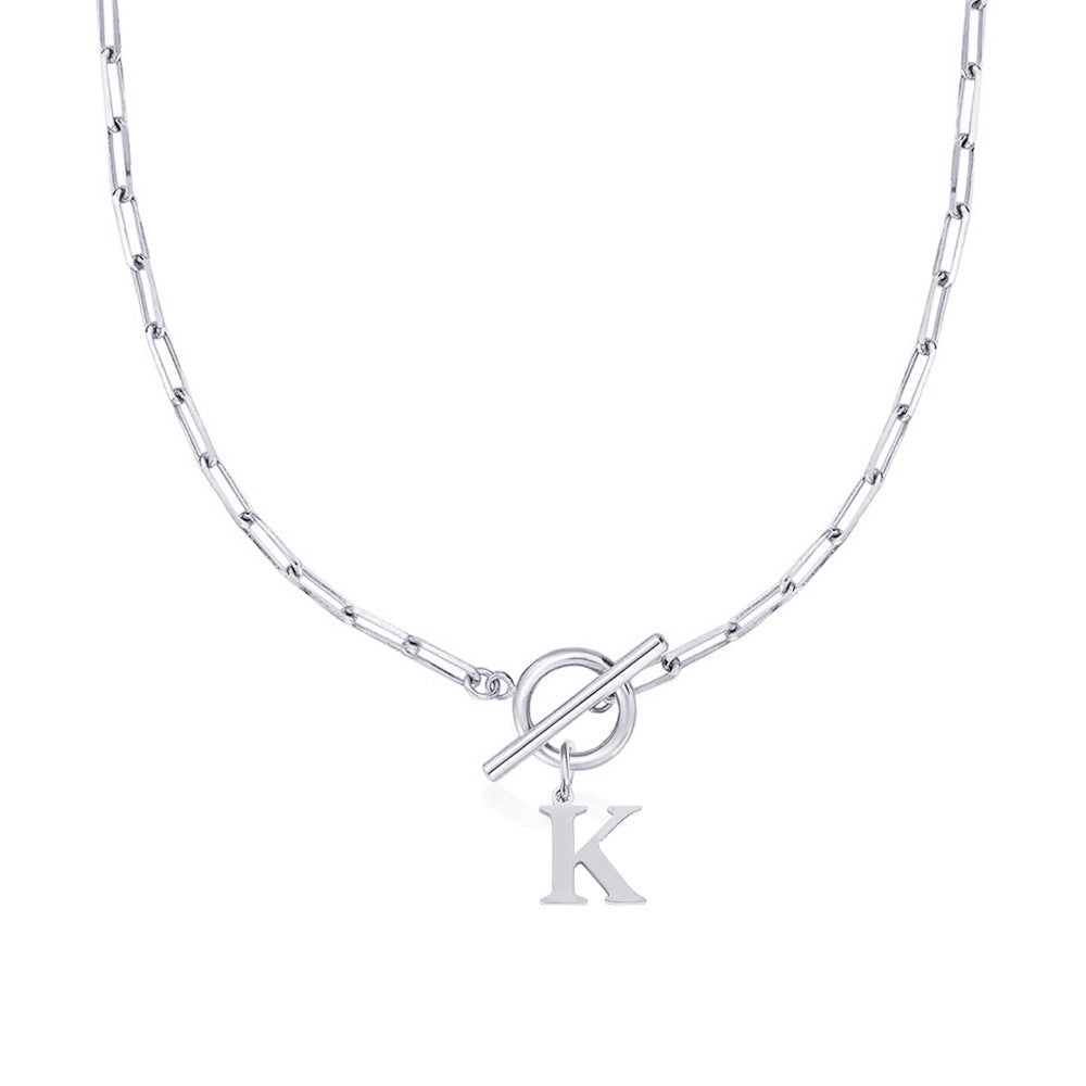 Simple Initial Circle Paperclip Lock Necklace