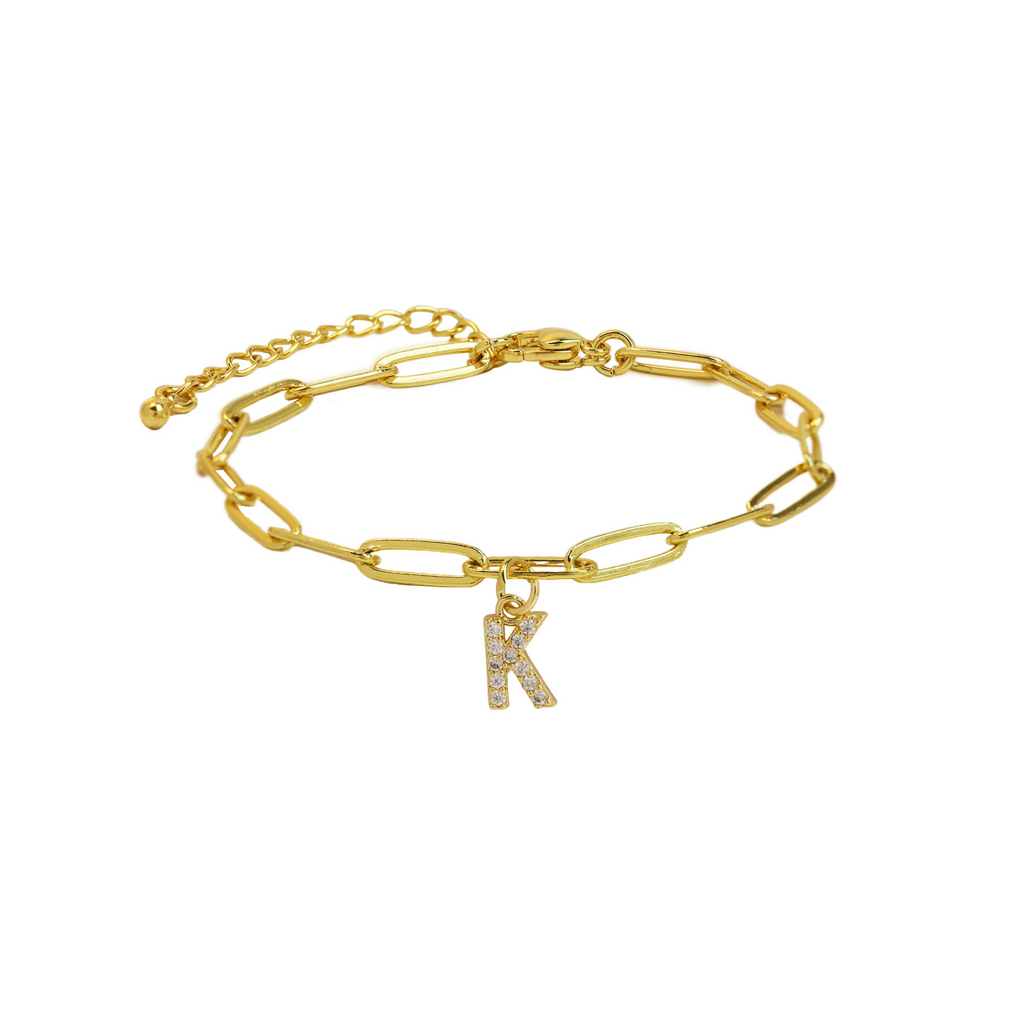 Delicate Initial Paperclip Charm Bracelet