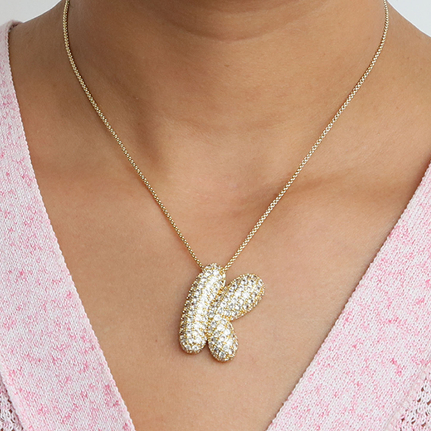 Bold Letter Bubble Diamond Initial Pendants