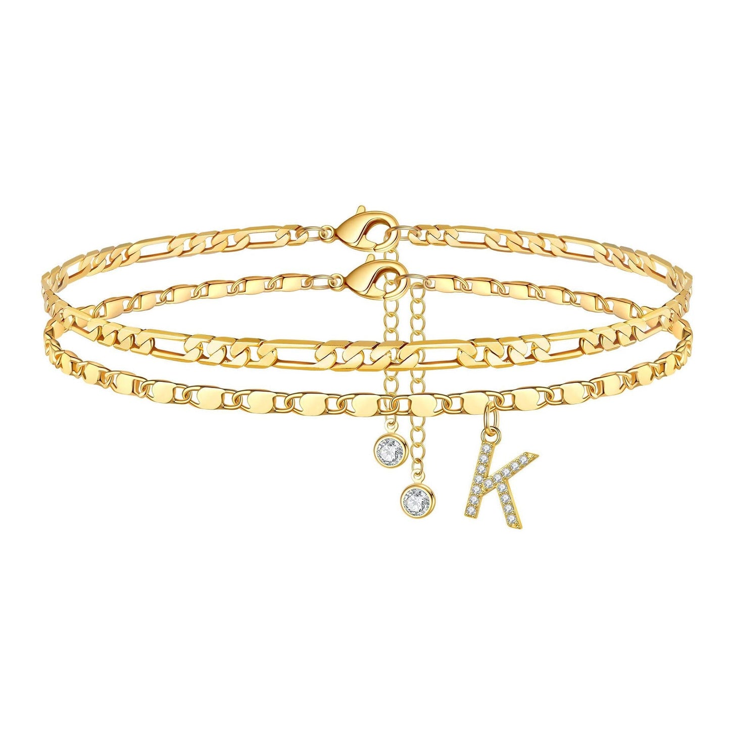 Personalized 14k Gold Initial Anklet Set