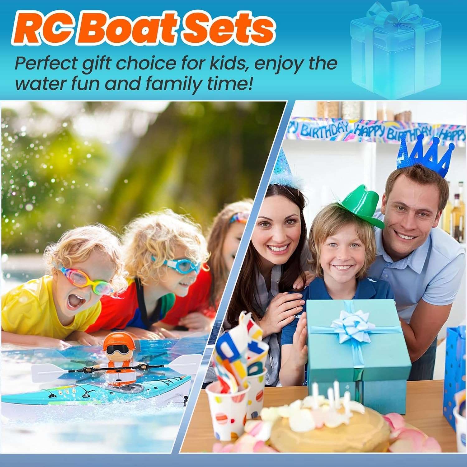 Kayak Racing Ship Remote Control with LED Colorful Lights, Anti-Capsize Balance System, Safe for Ages 6+
