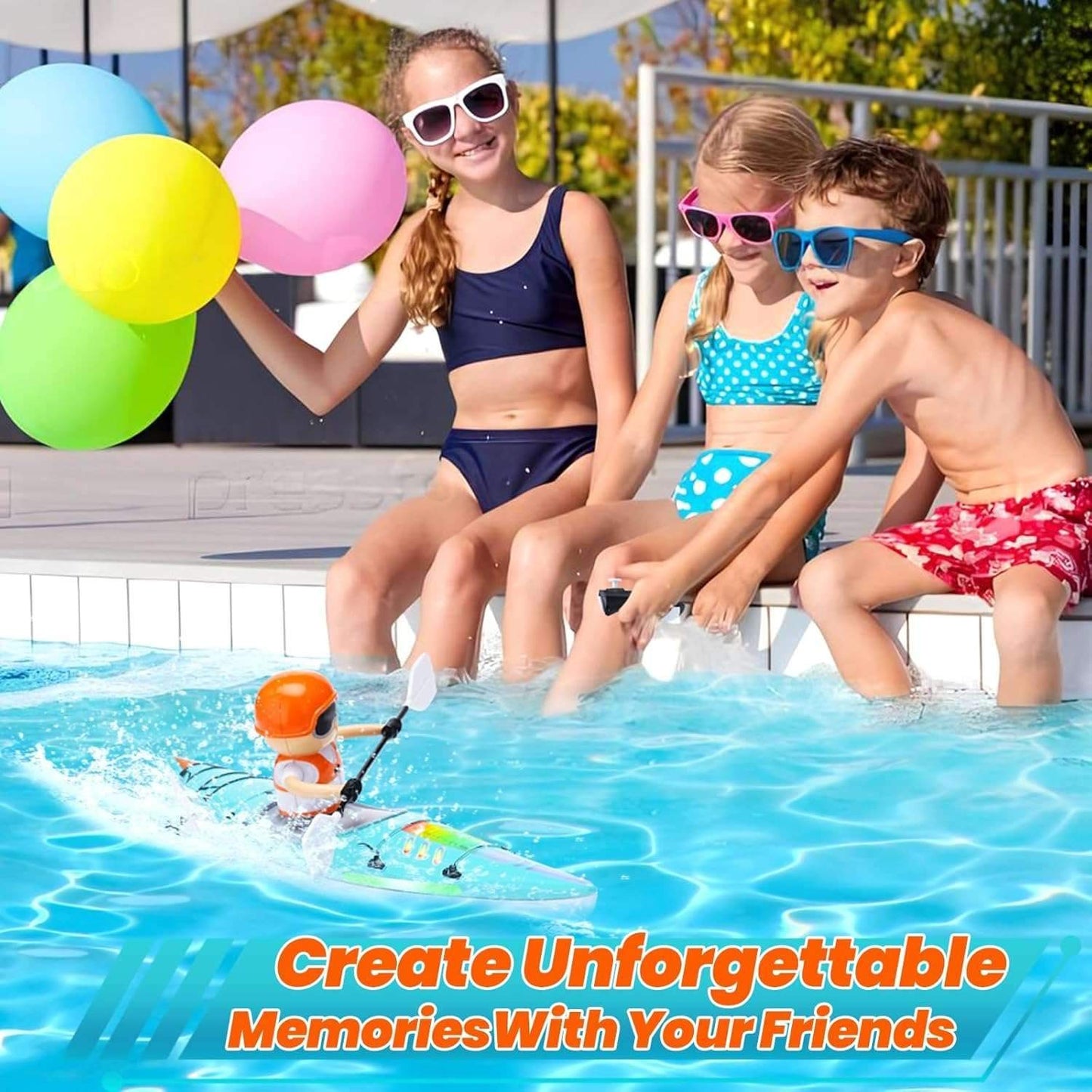 Kayak Racing Ship Remote Control with LED Colorful Lights, Anti-Capsize Balance System, Safe for Ages 6+