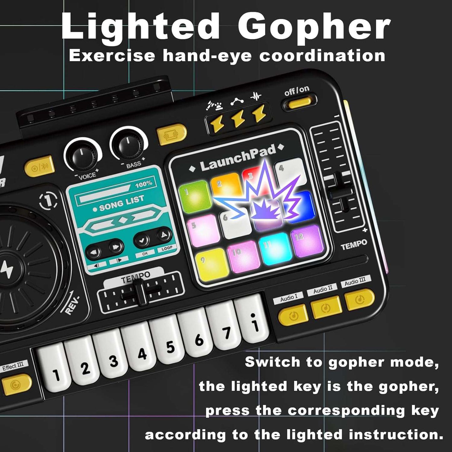 Kids DJ Mixer Music Toy with Microphone – Light-Up DJ Controller with Sound Effects and Bluetooth Function Safe For Ages 3+