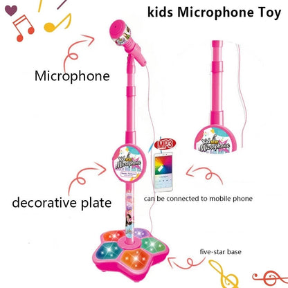 Kids Karaoke Microphone Toy with Stand Design and Colorful LED Lights, Safe for Ages 3+