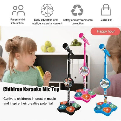 Kids Karaoke Microphone Toy with Stand Design and Colorful LED Lights, Safe for Ages 3+