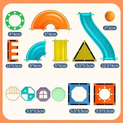 Kids Marble Run Creative Magnetic Toy 68 Pieces With 3D Building, Safe Plastic, Physics Learning Fun, Safe for Ages 3+
