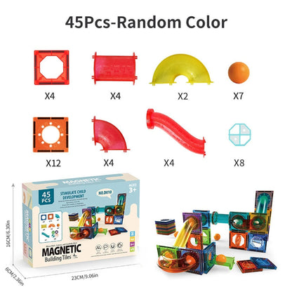 Kids Marble Run Creative Magnetic Toy 68 Pieces With 3D Building, Safe Plastic, Physics Learning Fun, Safe for Ages 3+