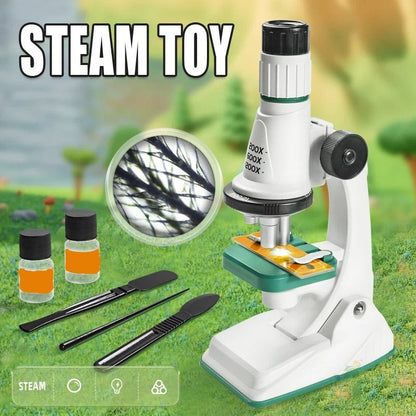 Kids Microscope, Portable Microscope Kit with LED Light and Mobile Phone Holder, Kids Beginner Educational Science Kit Toy for Kids Gift