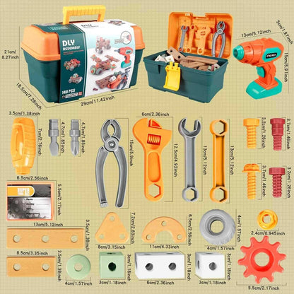 Kids Tool Set Construction With Drill & Screwdriver, Assembly Play, Repair Simulation, Tool Storage Box for Ages 3+