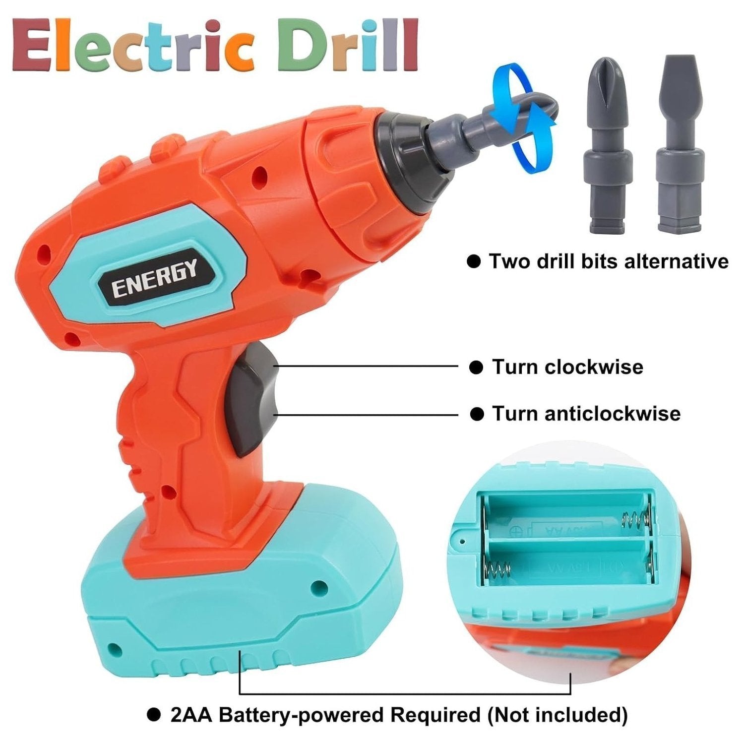 Kids Tool Set Construction With Drill & Screwdriver, Assembly Play, Repair Simulation, Tool Storage Box for Ages 3+
