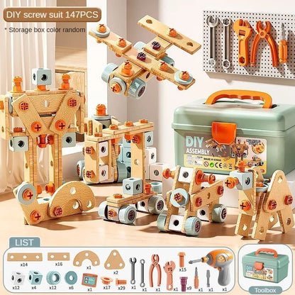 Kids Tool Set Construction With Drill & Screwdriver, Assembly Play, Repair Simulation, Tool Storage Box for Ages 3+