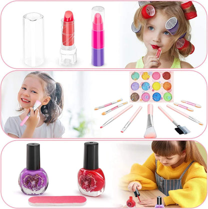 Kids Washable Makeup Beauty Kit with Cosmetic Case, Compact and Easy to Carry, Safe for Ages 3+