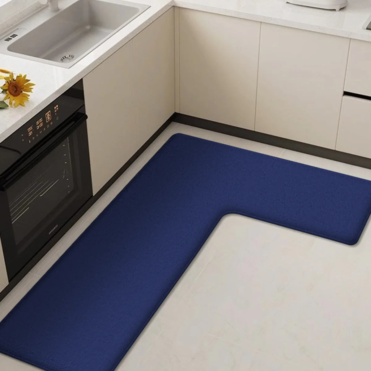 Comfortable L-Shaped Kitchen Mat with Non-Slip Backing - Halri