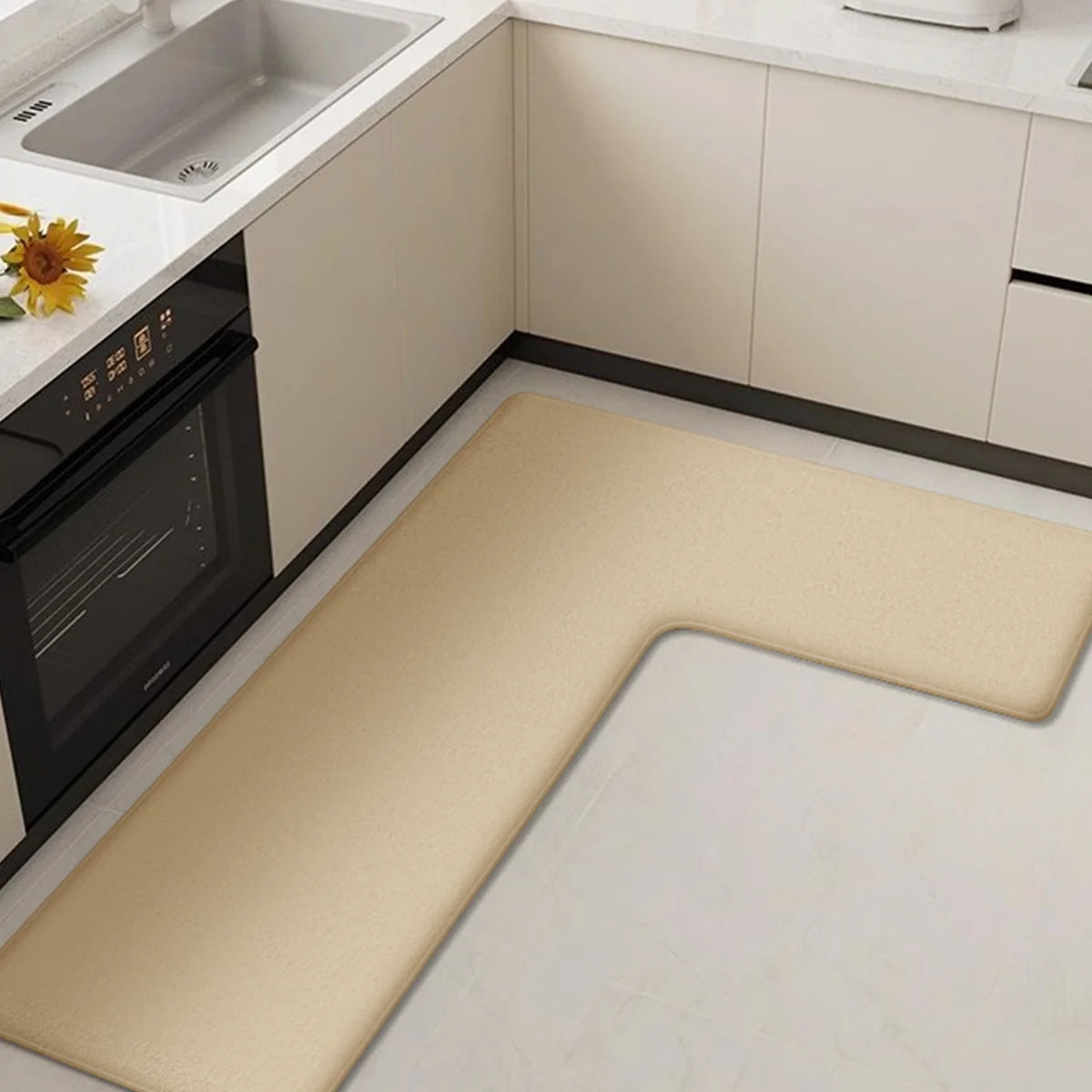 L-Shaped Kitchen Mat, Non-Slip Flannel Floor Mat, Washable Oil-Absorbing Kitchen Rug for Comfort and Safety 7