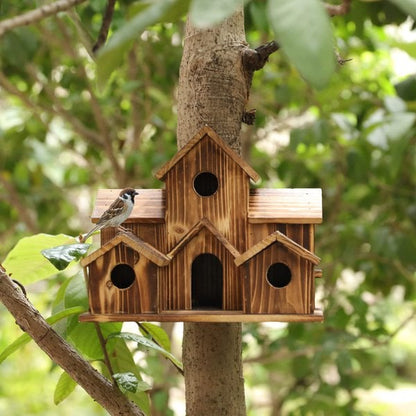 Natural Wood 6 Hole Bird Feeder House - Halri