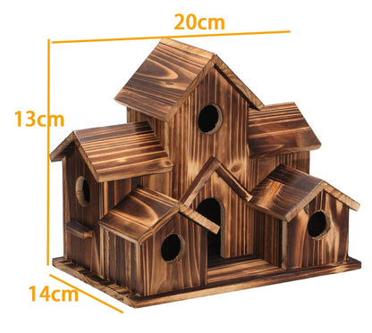 Natural Wood 6 Hole Bird Feeder House