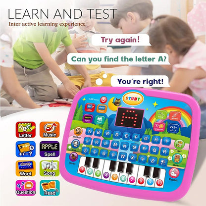 LED Interactive Learning Tablet for Kids Aged 1-6, Alphabet, Numbers, Music & Animal Piano Keys