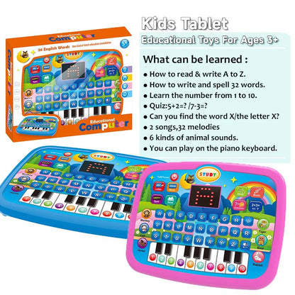LED Interactive Learning Tablet for Kids Aged 1-6, Alphabet, Numbers, Music & Animal Piano Keys