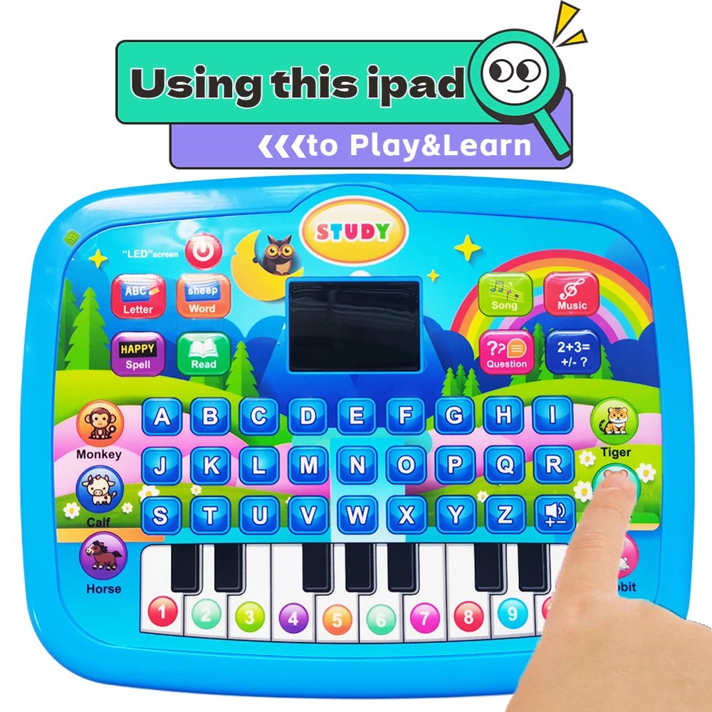 LED Interactive Learning Tablet for Kids Aged 1-6, Alphabet, Numbers, Music & Animal Piano Keys