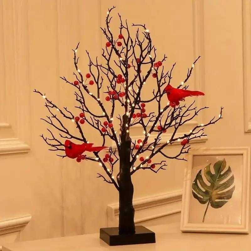 LED Light Tree with Red Cardinals – Cozy Indoor Christmas Decoration with 60 Warm White LED Lights 1