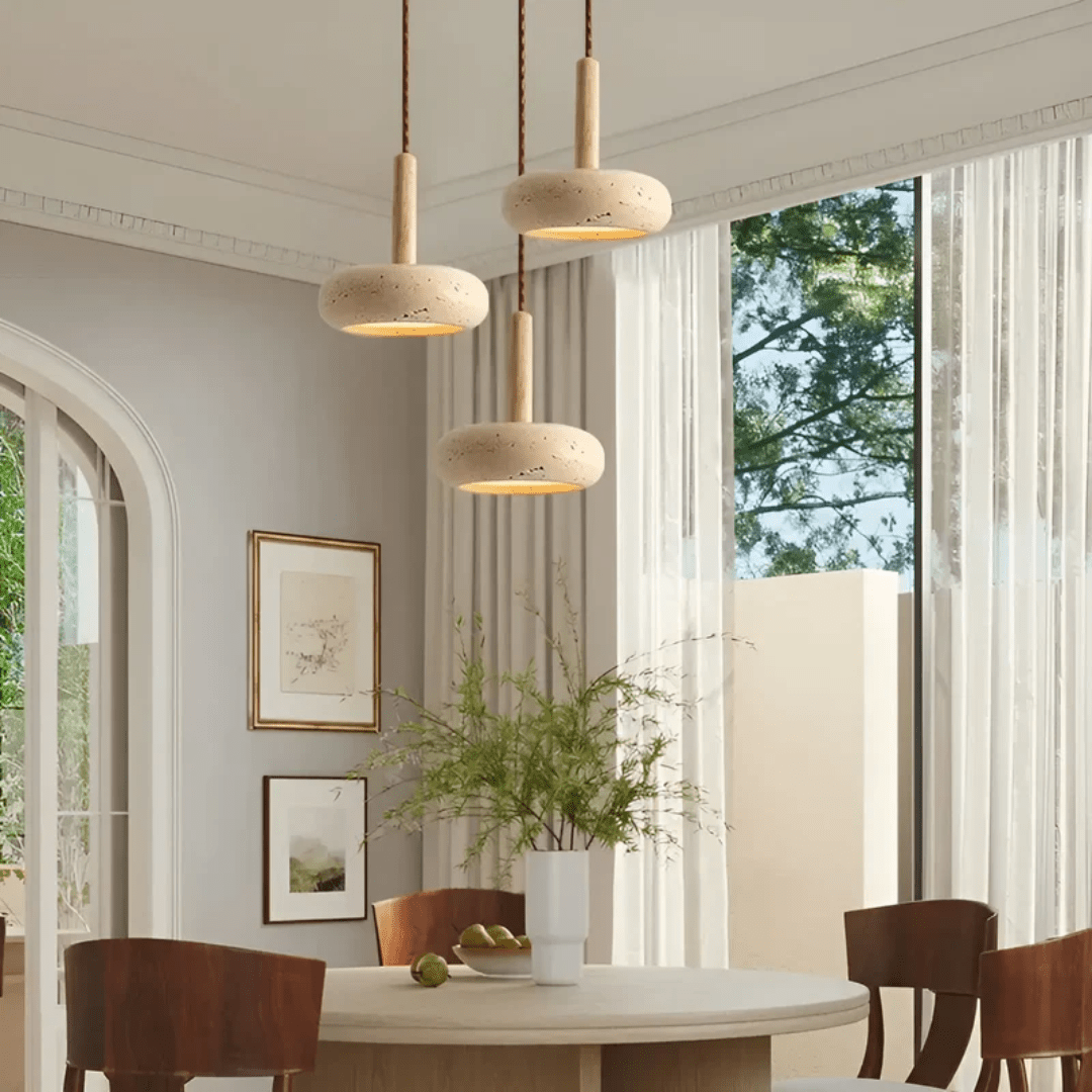 LED Retro Ceiling Light Fixture with Yellow Cave Stone and Wood – Adjustable Cable Length for Living Room or Bedroom 1
