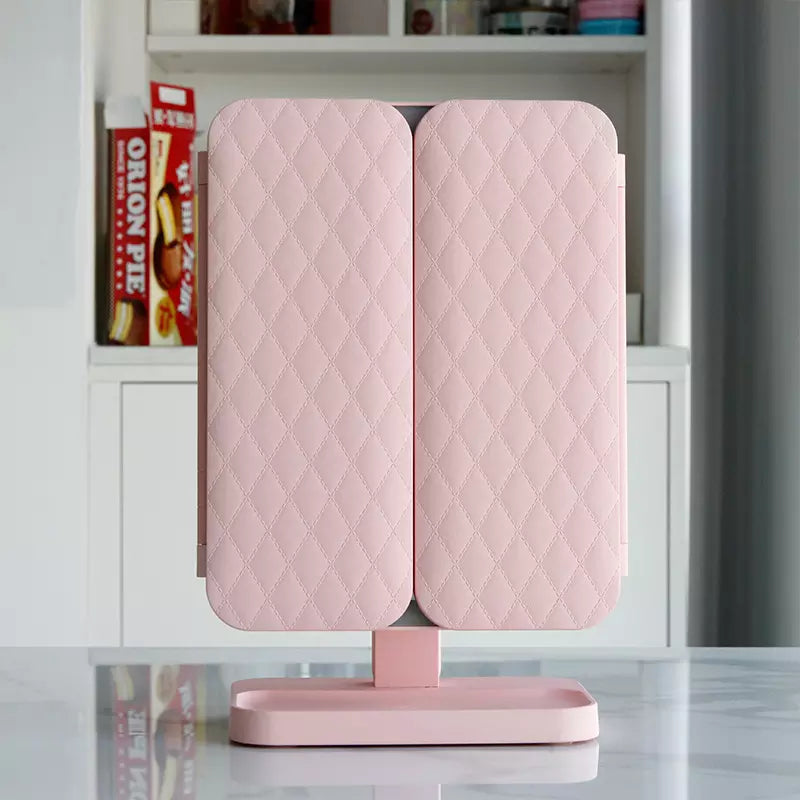 LED Vanity Mirror with Lights, Adjustable Viewing Angle, 2x/3x Magnifying Makeup Mirror, Foldable Design with Storage Tray 1
