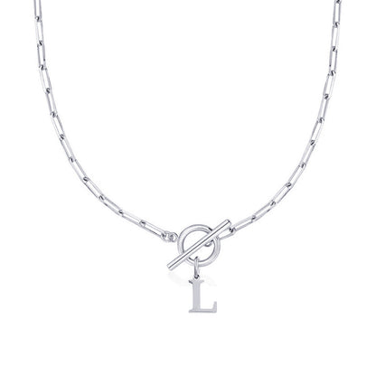 Simple Initial Circle Paperclip Lock Necklace
