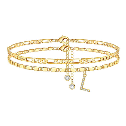 Personalized 14k Gold Initial Anklet Set