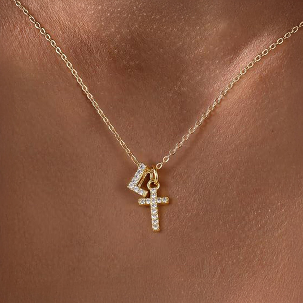 Delicate Initial and Cross Diamond Pendant Necklace