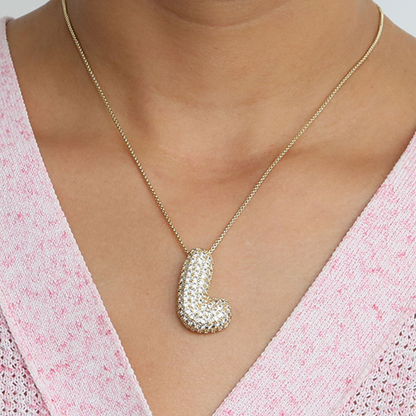 Bold Letter Bubble Diamond Initial Pendants