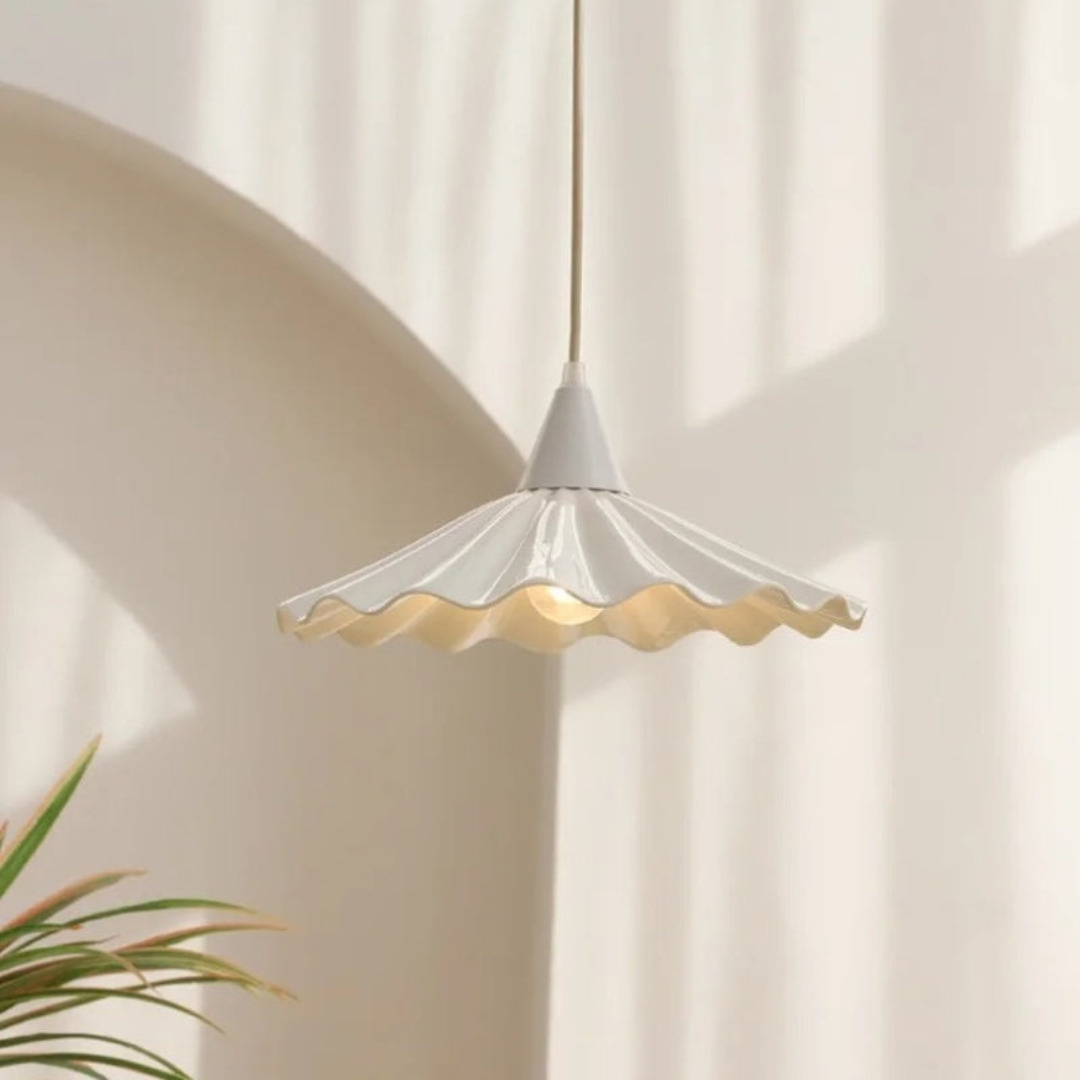Simple White Ceramic Drop Lamp with Textured Pattern - Halri