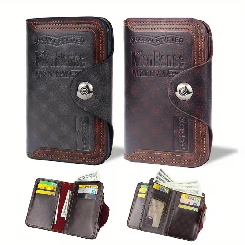 Extra Large Leather Men's Trifold Wallet with Snap Closure - Halri