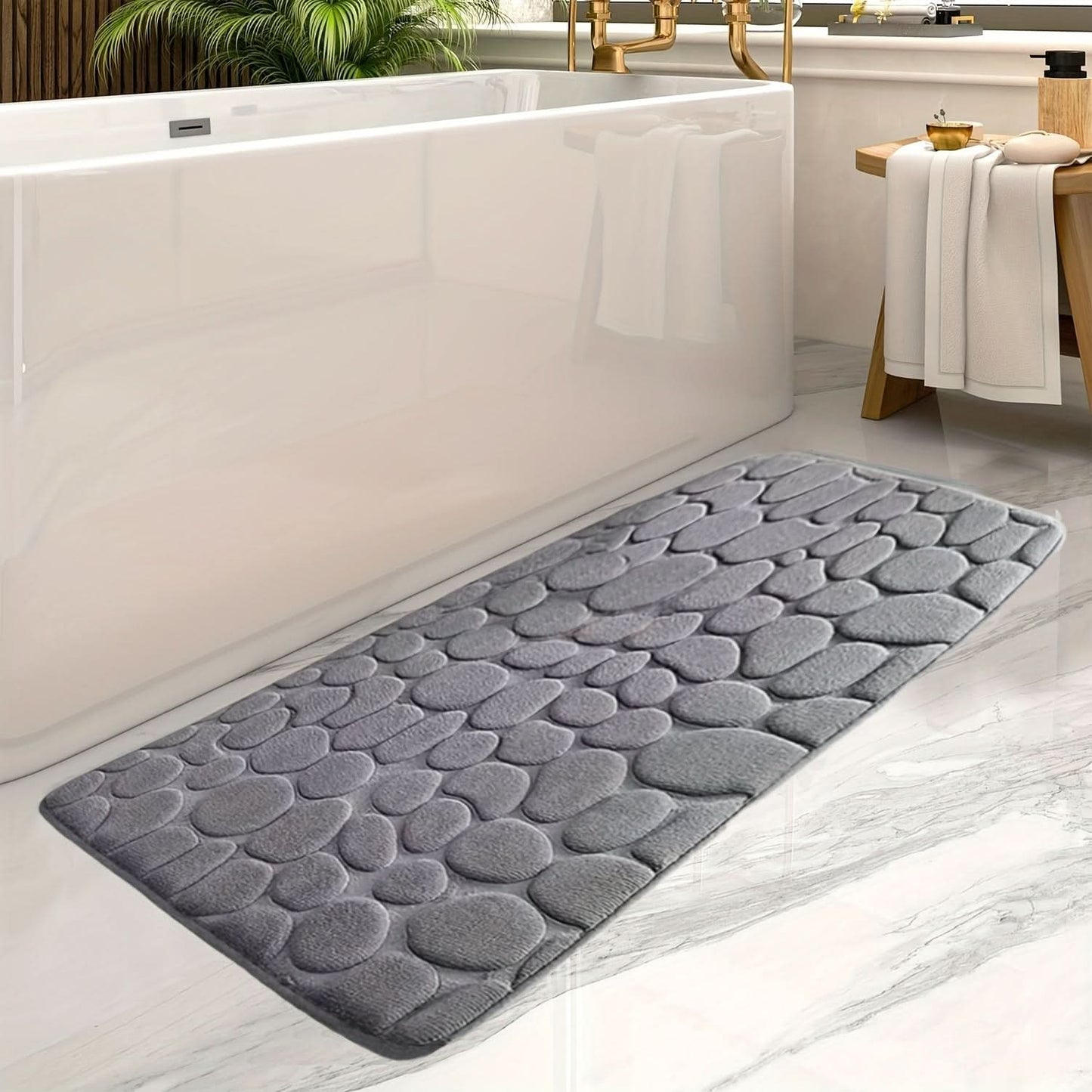 Soft Anti-Slip Bathroom Mat with Gray Stripe Pattern - Halri
