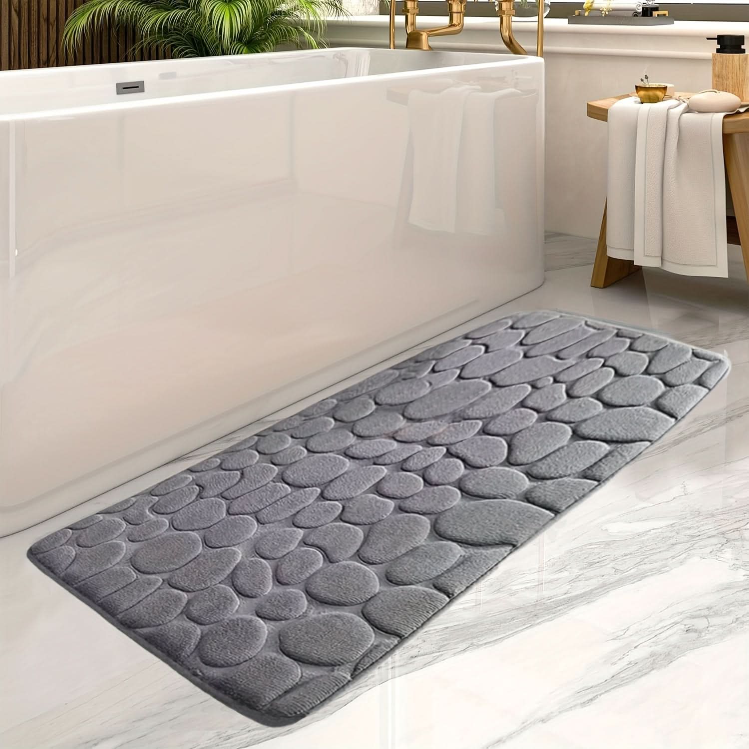 Soft Anti-Slip Bathroom Mat with Gray Stripe Pattern - Halri
