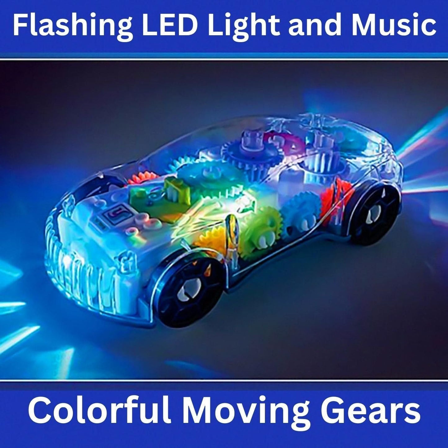 Light-Up Transparent Car with Moving Gears, Music & Durable Plastic, Suitable for Kids 6 Months+