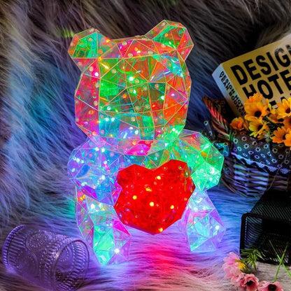 Light Up Teddy Bear Holding Red Heart – LED Rose Bear Gift for Valentine's Day, Birthday, Anniversary
