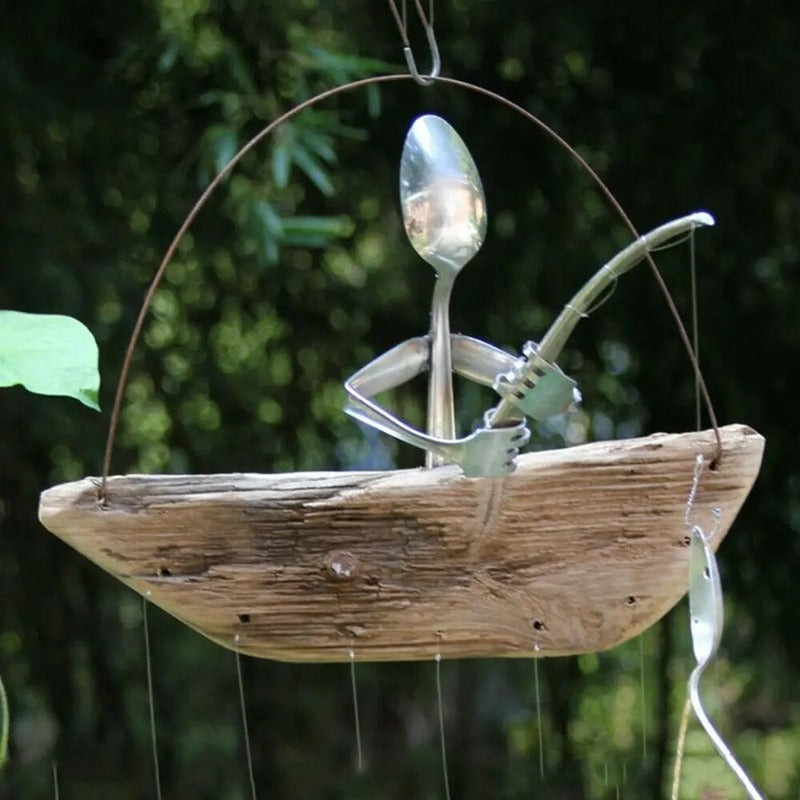 Beautiful Metal Fisherman Wind Chime Sculpture - Halri