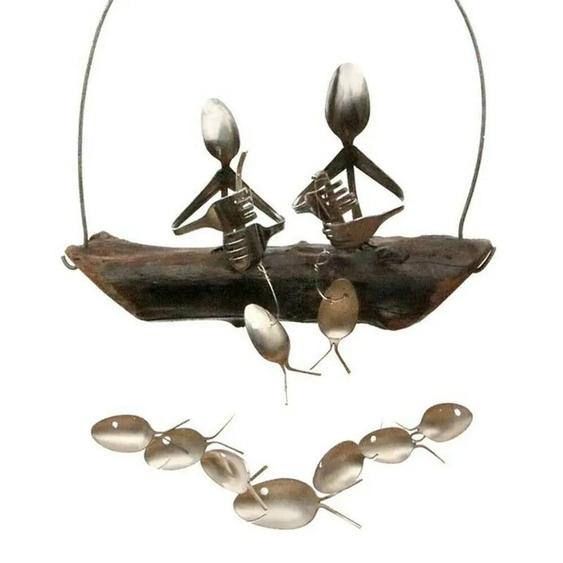 Beautiful Metal Fisherman Wind Chime Sculpture