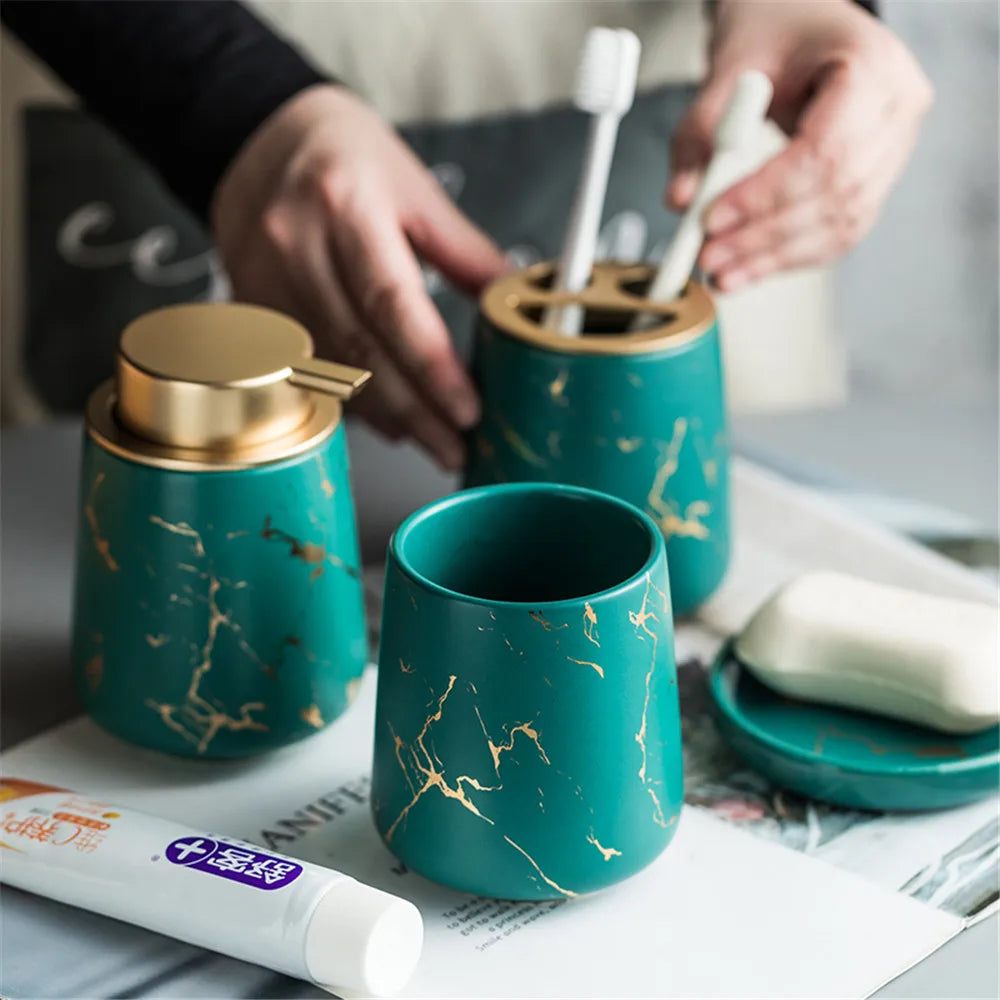 Luxury Marble Bathroom Set – 4-Piece Minimalist Ceramic Accessory Collection for Modern Decor 2